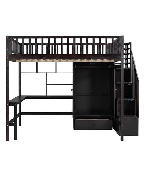 Simplie Fun Full Size Loft Bed With Bookshelf Drawers Desk And Wardrobe Macys