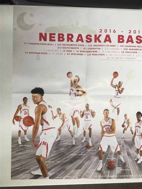 Nebraska Husker Hoops 2016-2017 Schedule Basketball Team Roster Poster ...