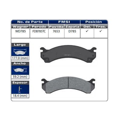 Balatas Delanteras Traseras Ceramica Wagner WD785 Cadillac