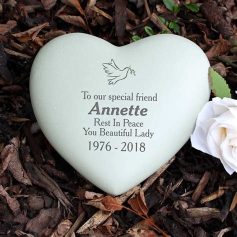 Personalised White Dove Heart Memorial Memorial Stone