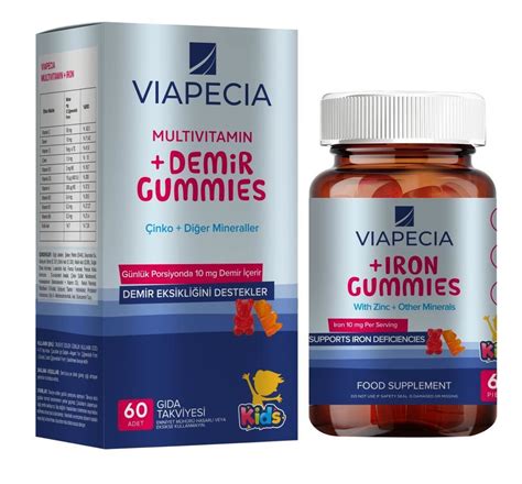 Viapecia Iron ve Multivitamin Demir Gummies Takviye Edici Gıda 60 ...