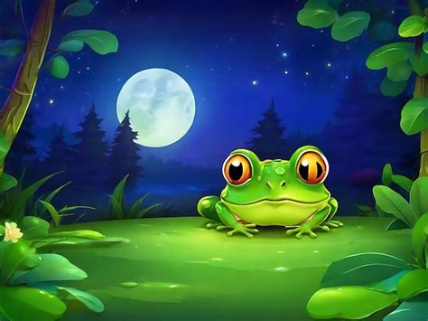 Cartoon frog in night forest Wild funny toad with green skin | Premium ...