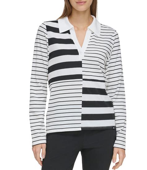 Andrew Marc Sport Mix Stripe Polo V Neck Long Sleeve Pullover Dillards