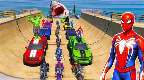 Gta V Epic New Stunt Race For Car Racing Challenge By Trevor And Shark Spiderman Cars Bike