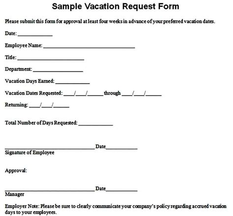 Sample Vacation Request Form Mous Syusa