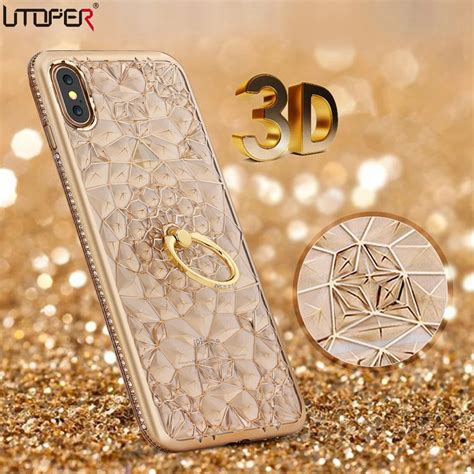 Utoper D Gold Glitter Case For Iphone X Case Luxury Silicone Soft For