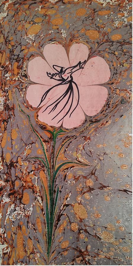 The Turkish Art Of Marbling Or Called Ebru With Mevlana Painting By