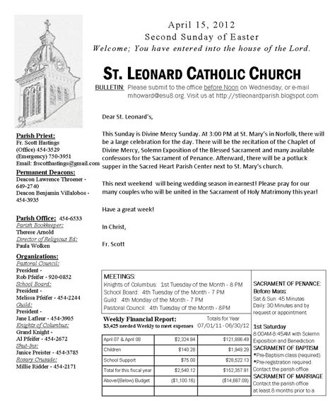 St. Leonard Catholic Church: Sunday Bulletin - Divine Mercy Sunday