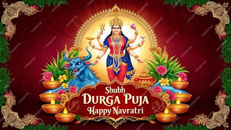 Happy Druga Puja Navratri Festival Wishes Card Design | Premium AI ...