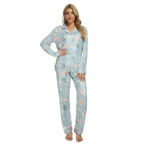 Mintlimit Womens Floral Pajamas Set Button Down Long Sleeve V Neck