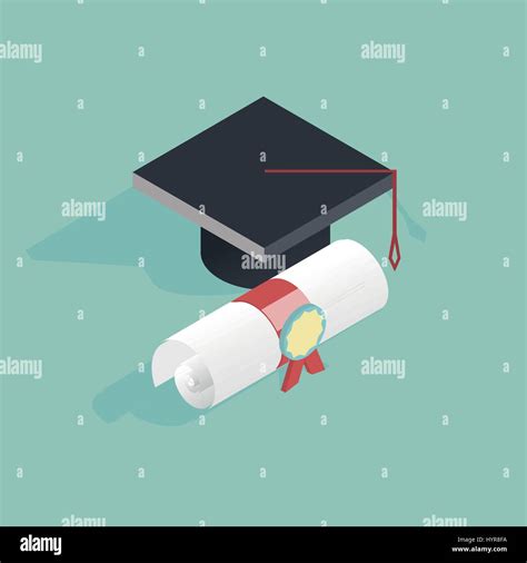 Flat D Isometric Education Vector Illustration With Graduate Cap Stock