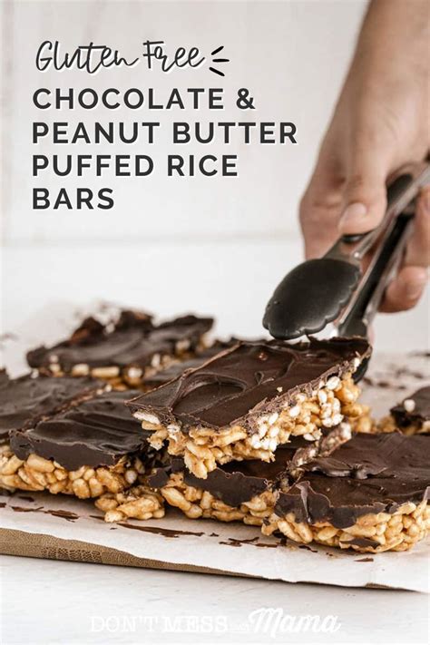 Chocolate And Peanut Butter Puffed Rice Bars Dont Mess With Mama Recipe Dessert Recipes