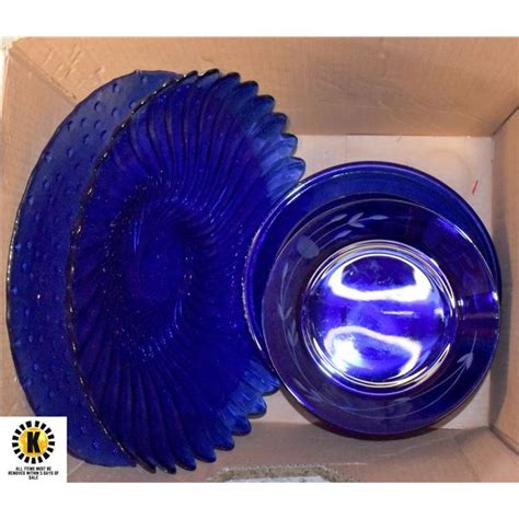 FLAT OF COBALT BLUE GLASSWARE