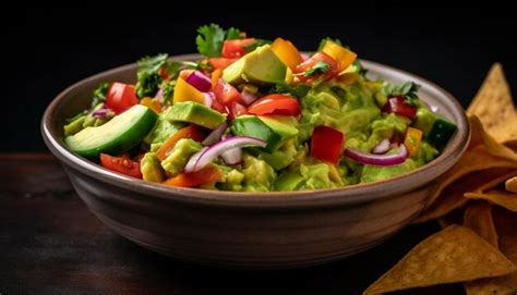 Premium AI Image Freshness On A Plate Healthy Salad Gourmet Guacamole