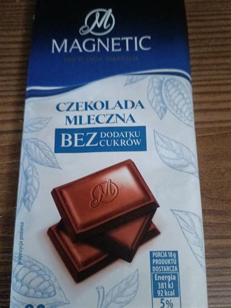 Czekolada mleczna bez cukru Magnetic kalorie kJ i wartości odżywcze