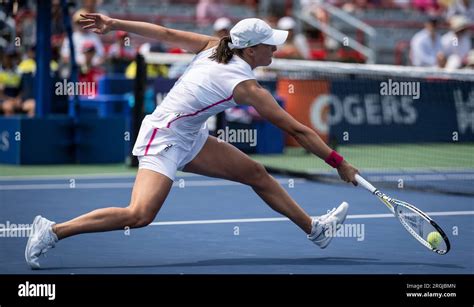 Iga Swiatek Pol Of Poland Hits A Shot During Her Match Against