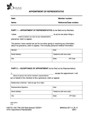 Fillable Online Ohana Appointment Of Representative Form Wellcare Fax