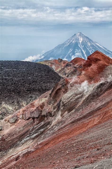 Mountains And Volcanoes Beautiful Landscape Of Kamchatka Penins Stock