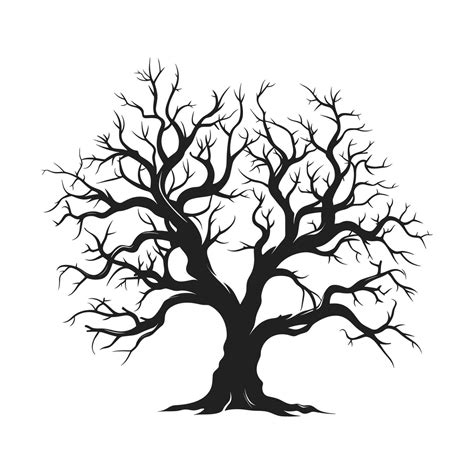 Haunted Tree Sketch Vector Silhouette Isolated On A White Background Dead Scary Tree Silhouette