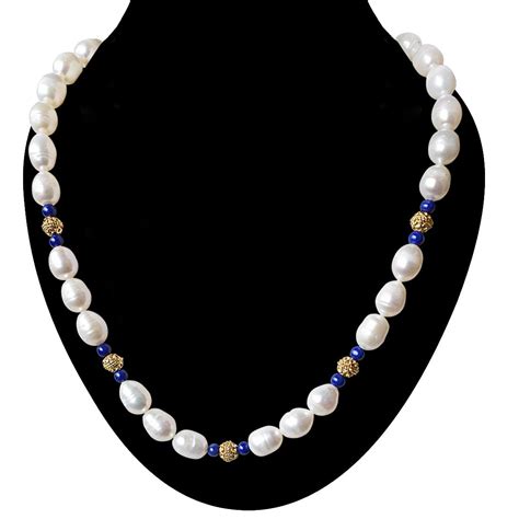 Single Line Blue Lapiz Big Elongated Pearl And Gold Plated Ball