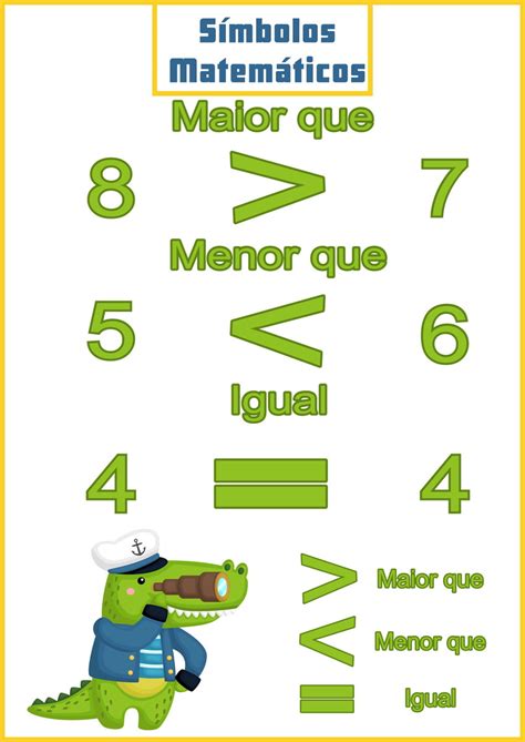Sinal De Maior Ou Igual - Banner Educativo Símbolos da Matemática Maior, Menor e Igual