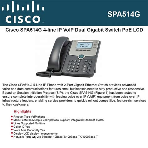 Cisco Spa514g 4 Line Ip Phone Voice Over Ip Voip Dual Gigabit Switch