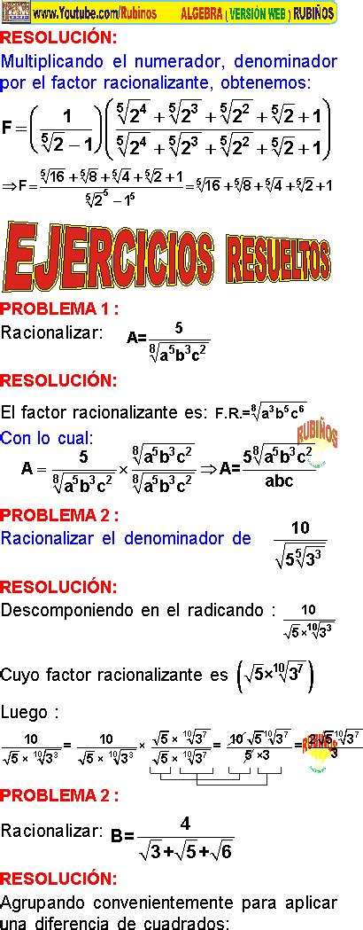 Racionalizaci N Ejemplos Y Ejercicios Resueltos Pdf