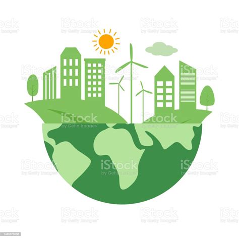 Green Earth Eco City Concept Vector Illustration On White Background