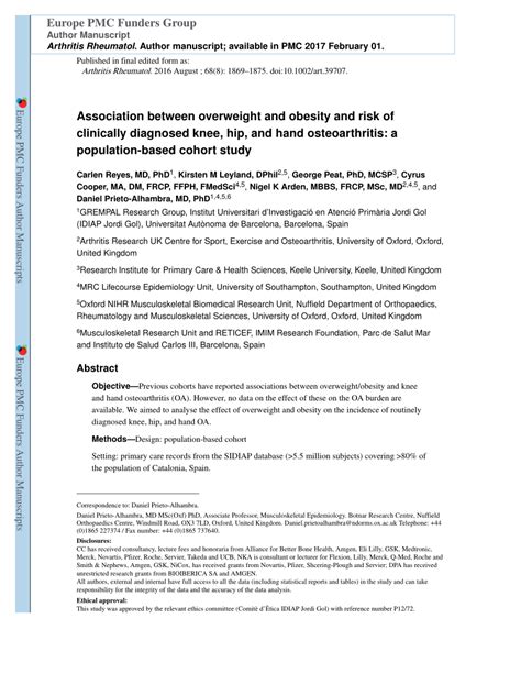 Pdf Association Between Overweight And Obesity And Risk Of Clinically