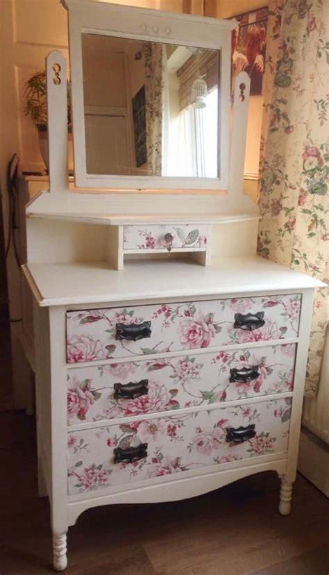 STUNNING Dressing Table Nightstand Vintage Upcycled Decoupaged Shabby