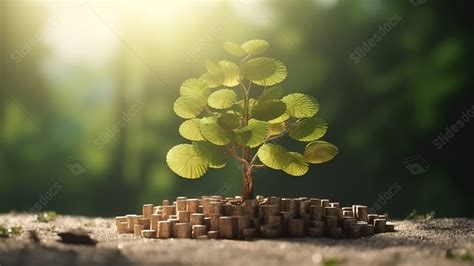 Stacked Coin With Growing Money Tree And Gradually Expanding Coin