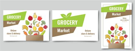 Set Of Flyers With Organic Grocery Shopping Concept Design For Store