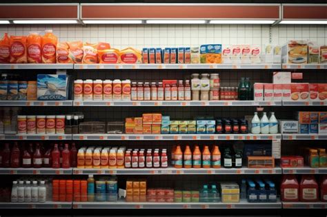 Premium AI Image | Supermarket shopping Products on store shelfs front view