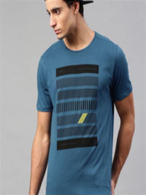 Buy HRX By Hrithik Roshan Men Blue Printed Pure Cotton T Shirt