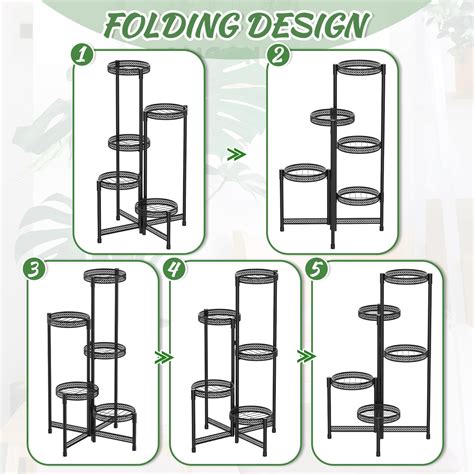 IDavosic Ly 5 Tier Metal Plant Stand For Indoor Outdoor Foldable