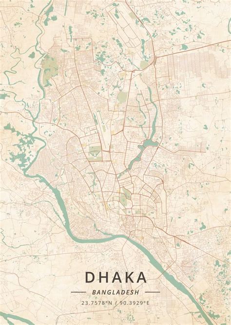 Dhaka Bangladesh Vintage Map Art Print By Designer Map Art X Small