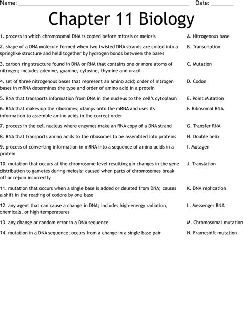 Chapter 11 Biology Worksheet WordMint