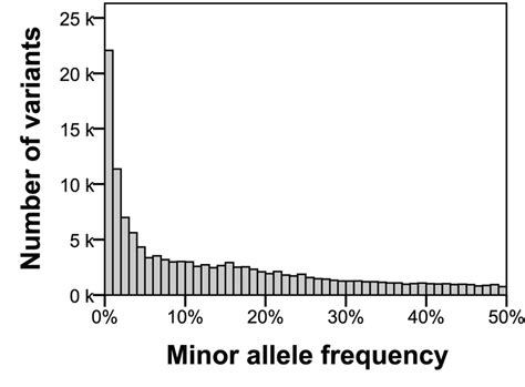 Distribution Of Minor Allele Frequencies Maf Of All 129156 Genotyped