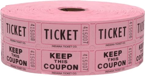 INDIANA TICKET CO. 2,000 Pink Raffle Tickets Double Roll, 50/50 Raffle