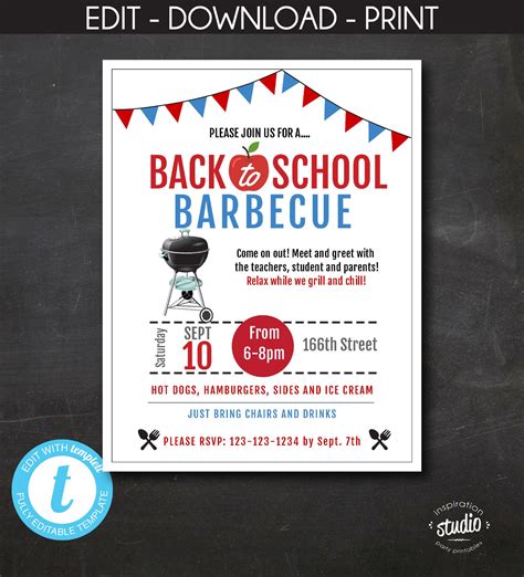 Back to School Barbecue Flyer Template School BBQ Party - Etsy