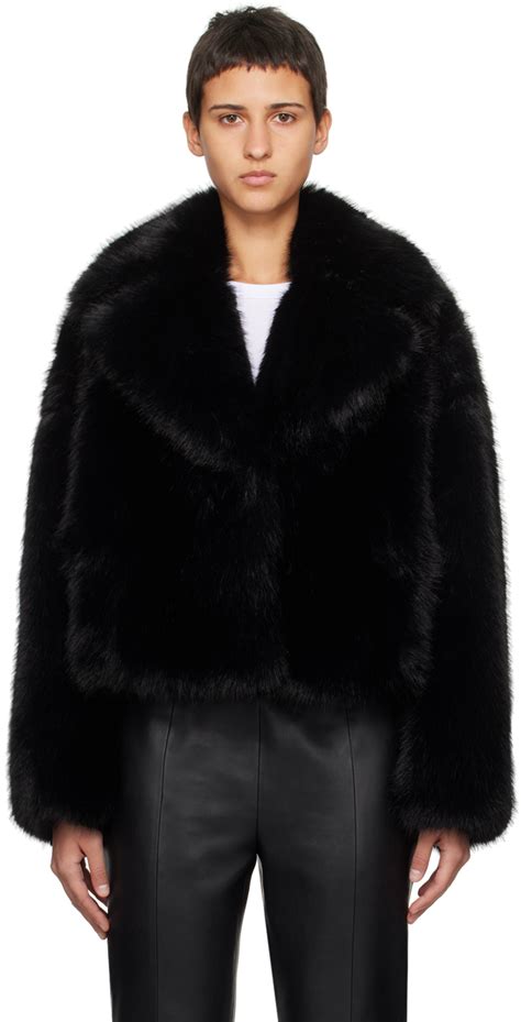 Black Samara Faux Fur Jacket By Stand Studio On Sale