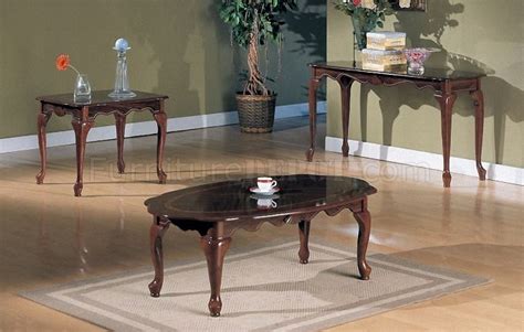 Cherry Wood Finish Traditional Pc Coffee Table Set