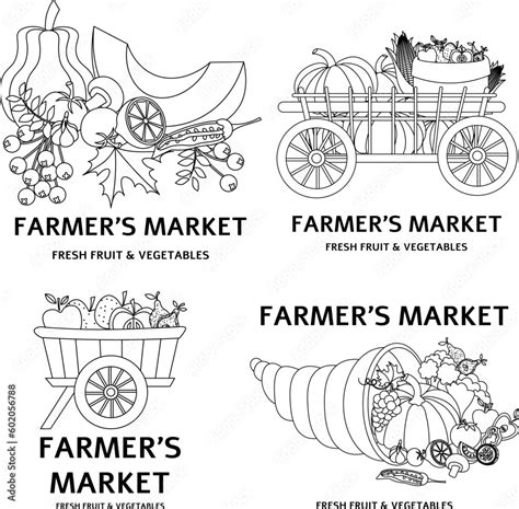 Farmer's market poster. Set of black and white logos for the farmers ...