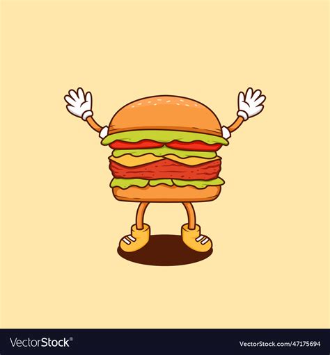 Happy Burger Cartoon Retro Mascot Royalty Free Vector Image