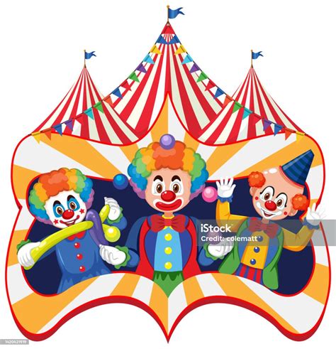 Circus Banner With Three Clowns Performer Stock Illustration Download Image Now Amusement