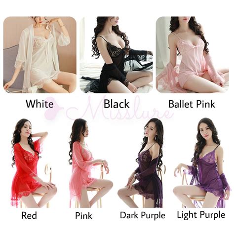 Baju Perempuan MissLureMALAYSIA STOCK7 COLOURS Sexy Bathrobe Set Sexy Lingerie Nightwear