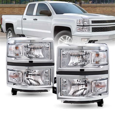 For 2014 2015 Chevy Silverado 1500 Chrome Clear Headlights Headlamps L R Pairs Ebay