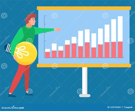 Man Standing Near Statistic With Light Bulb Vector Stock Vector