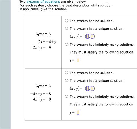 Solved Two Systems Of Equations Are Given Below For Each