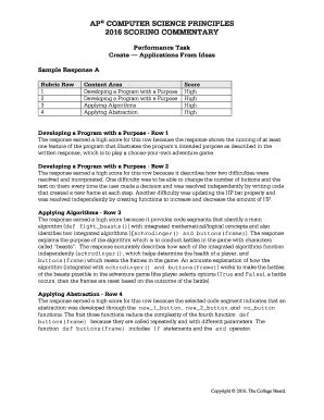 Fillable Online Ap Computer Science Principles Create Scoring